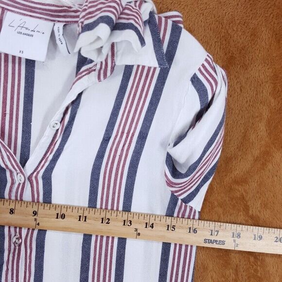 L'ACADEMIE Top Womens XS White Stripe Pullover Tie Front Tunic Long Sleeve - Picture 7 of 9